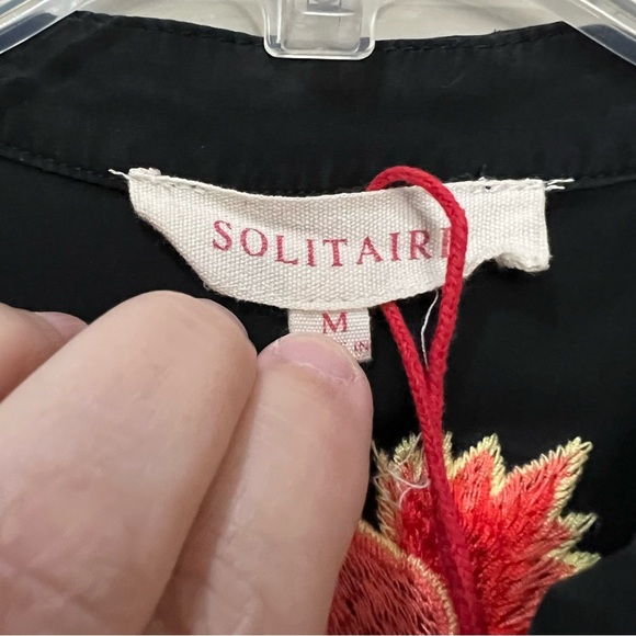 Solitaire Medium Black Floral Embroidered 3/4 Rolled Sleeve Blouse Top G2 - Picture 4 of 6